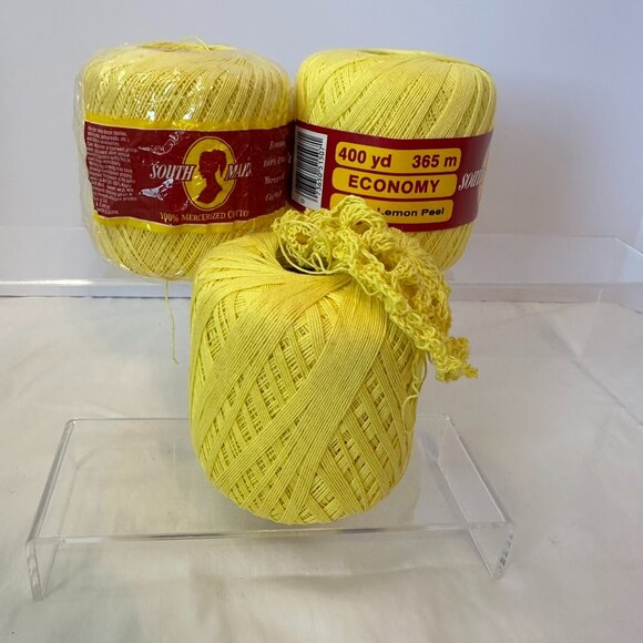 Crochet Thread 3 Spools Yellow South Maid Smoke & Pet Free Vintage - Picture 1 of 7